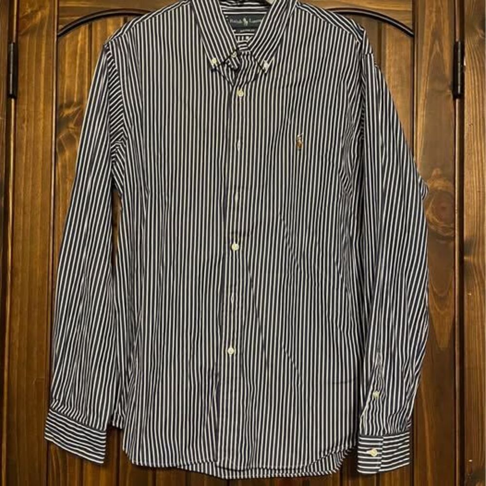 XL Men’s Polo Ralph Lauren Button Down Dress Shirt Blue Stripe Long Sleeve